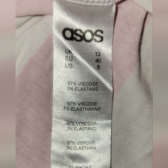 ASOS Pink White Stripe Cabana Candy Stripe Off Shoulder Short Sleeve Dress 8 - Picture 11 of 12